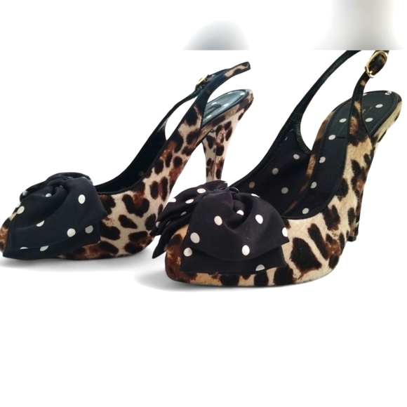 Dolce & Gabbana Polka Dot Leopard Slingback Heels Pumps 40 - Picture 8 of 9